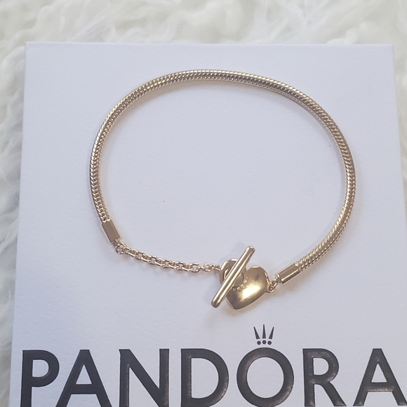 Pandora Moments Heart T-Bar Snake Chain Bracelet - Picture 3 of 11